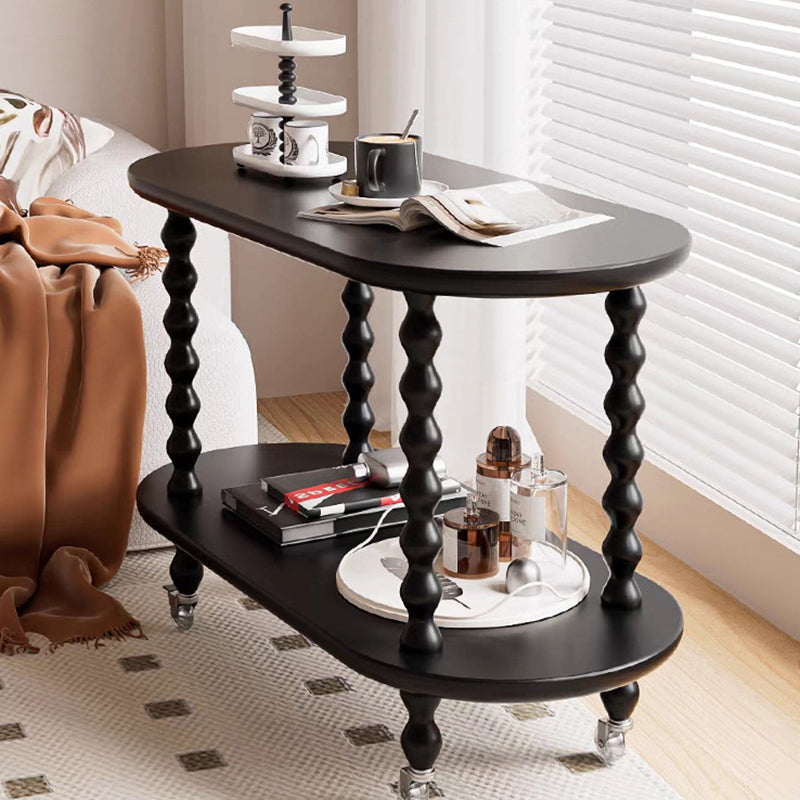 Contemporary Creative Engineered Wood Metal Movable Oval Side Table 2-Tier For Living Room