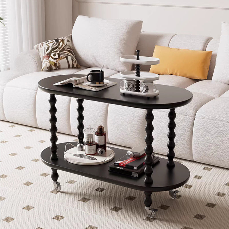Contemporary Creative Engineered Wood Metal Movable Oval Side Table 2-Tier For Living Room