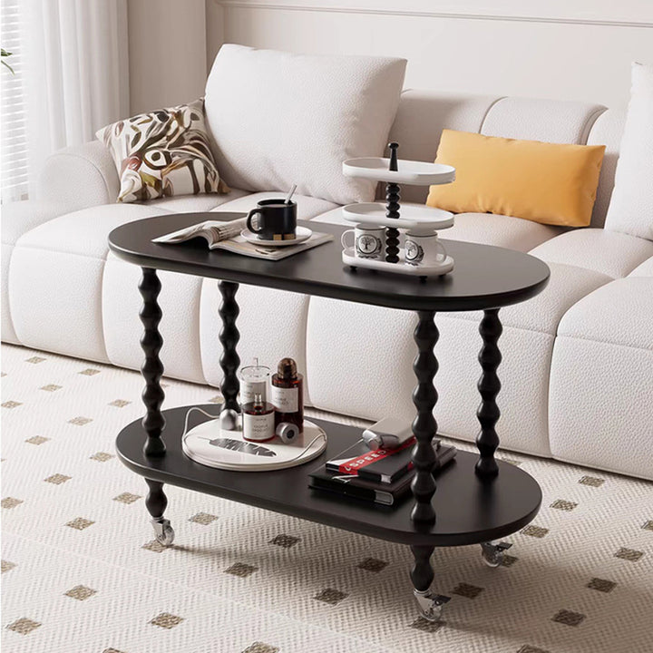 Contemporary Creative Engineered Wood Metal Movable Oval Side Table 2-Tier For Living Room