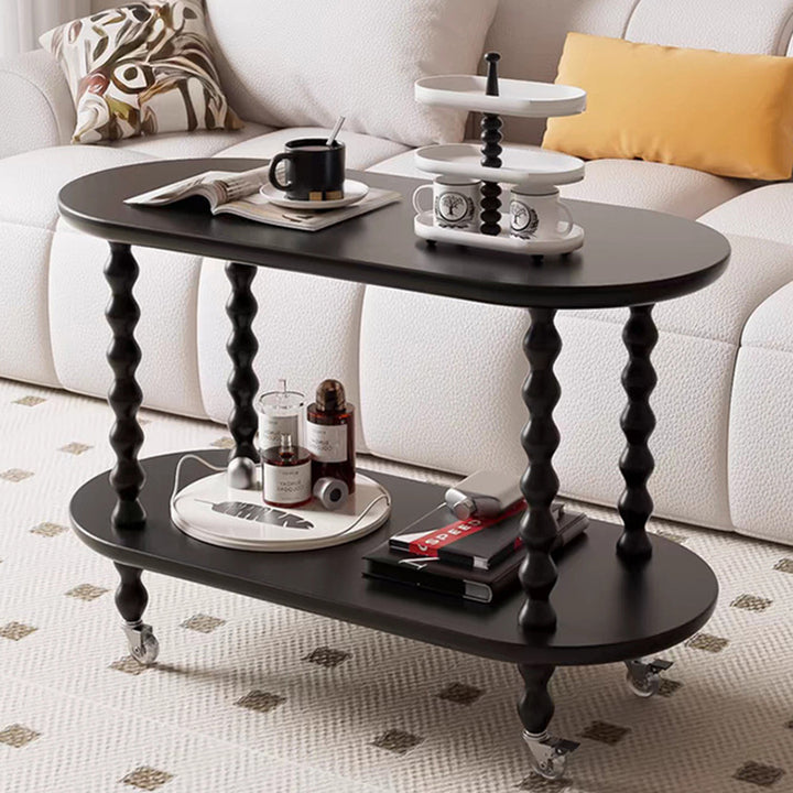 Contemporary Creative Engineered Wood Metal Movable Oval Side Table 2-Tier For Living Room