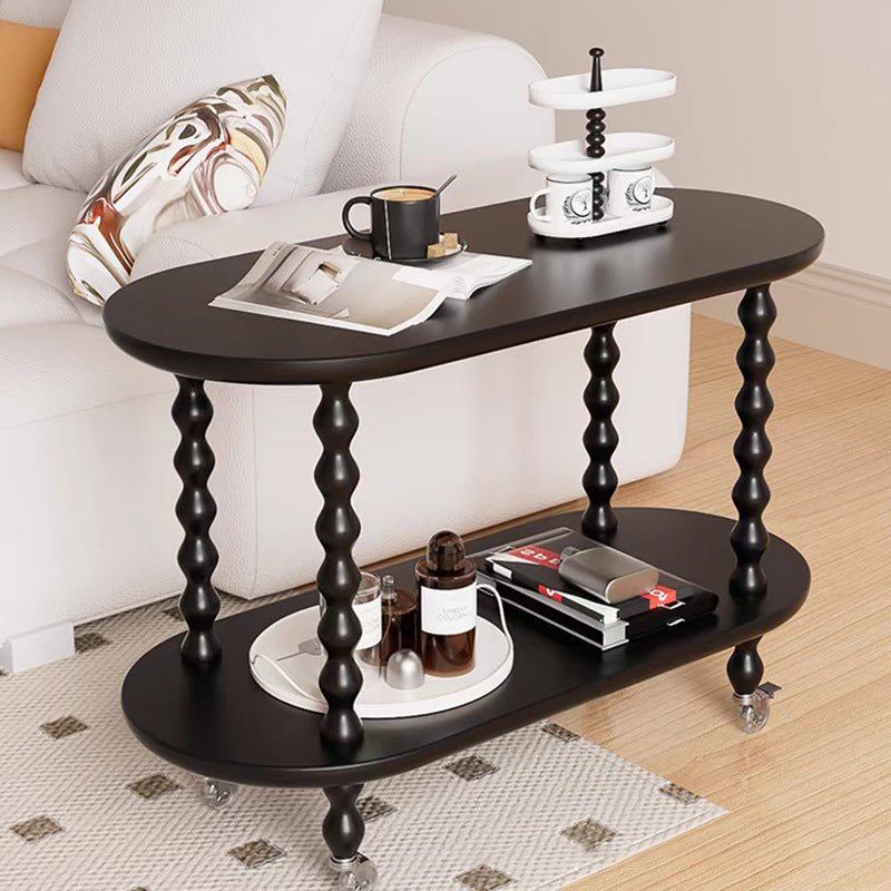 Contemporary Creative Engineered Wood Metal Movable Oval Side Table 2-Tier For Living Room