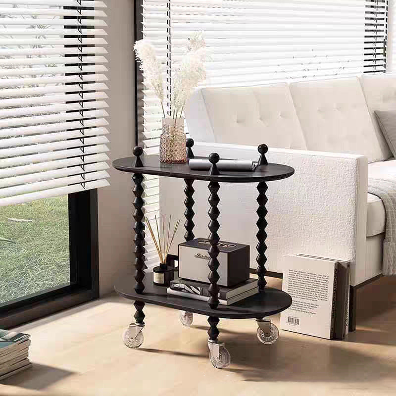 Contemporary Creative Engineered Wood Metal Movable Oval Side Table 2-Tier For Living Room