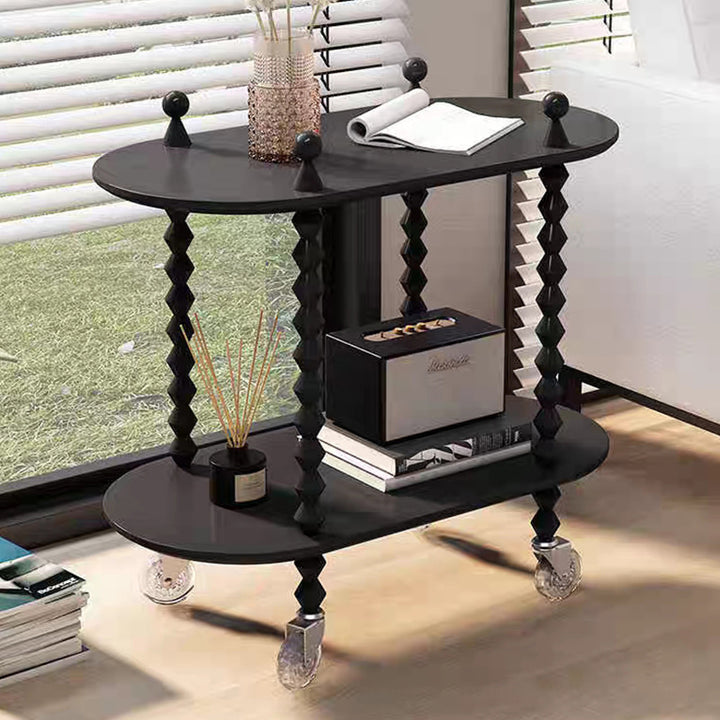 Contemporary Creative Engineered Wood Metal Movable Oval Side Table 2-Tier For Living Room