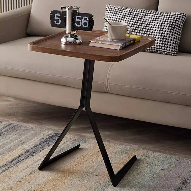 Zeitgenössischer Kreativ gestalteter Holz-Metall-Quadrat-Y-Form-Beistelltisch 1-Etage für Wohnzimmer 