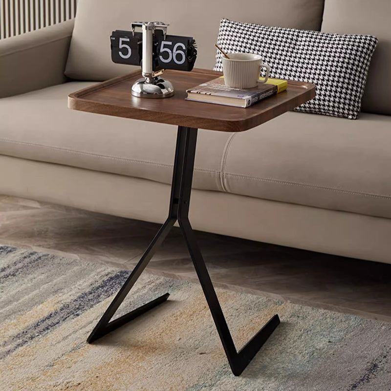Zeitgenössischer Kreativ gestalteter Holz-Metall-Quadrat-Y-Form-Beistelltisch 1-Etage für Wohnzimmer 
