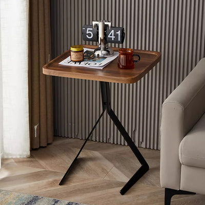 Zeitgenössischer Kreativ gestalteter Holz-Metall-Quadrat-Y-Form-Beistelltisch 1-Etage für Wohnzimmer 