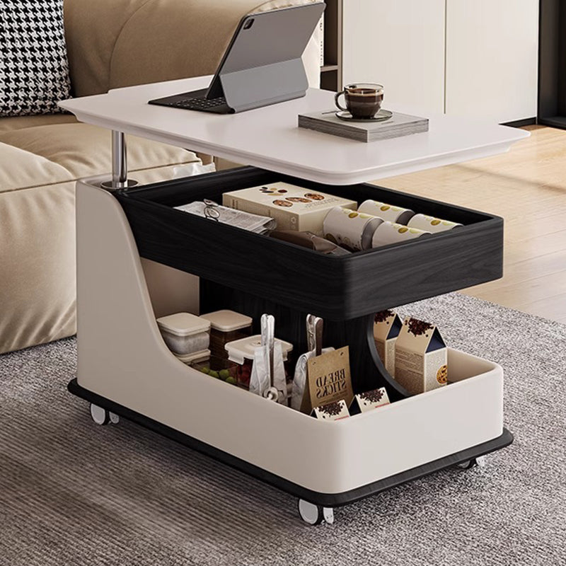 Mesa auxiliar curva rectangular de metal con tablero de fibra de densidad media de piedra sinterizada china tradicional de 2 niveles para sala de estar 