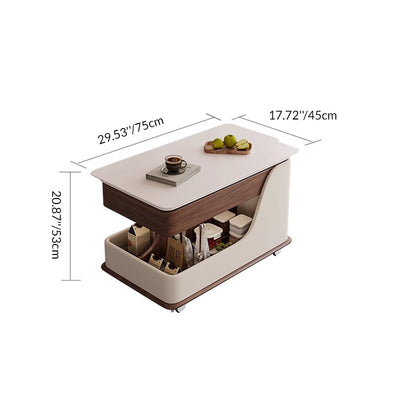 Mesa auxiliar curva rectangular de metal con tablero de fibra de densidad media de piedra sinterizada china tradicional de 2 niveles para sala de estar 