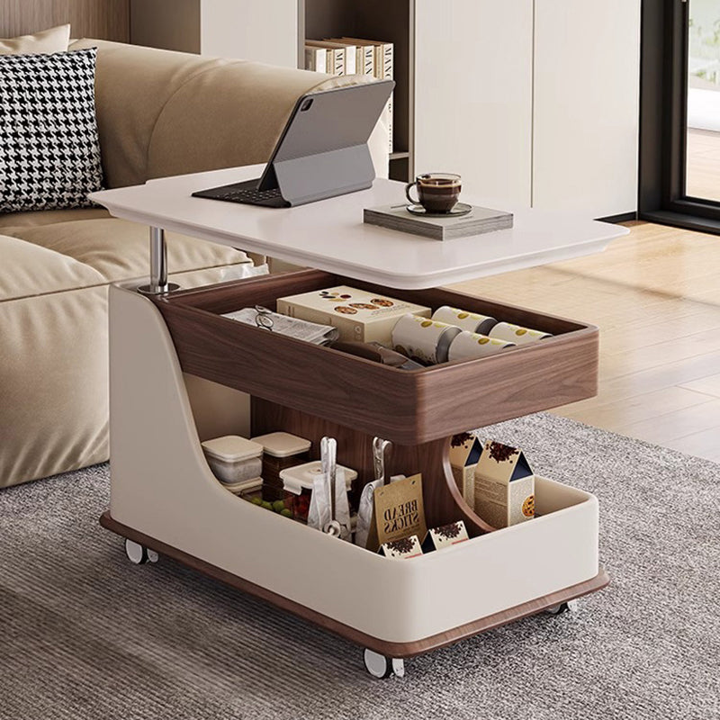 Mesa auxiliar curva rectangular de metal con tablero de fibra de densidad media de piedra sinterizada china tradicional de 2 niveles para sala de estar 