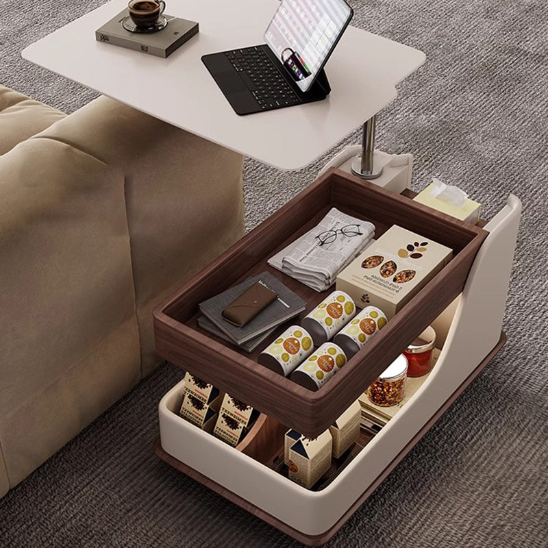 Mesa auxiliar curva rectangular de metal con tablero de fibra de densidad media de piedra sinterizada china tradicional de 2 niveles para sala de estar 