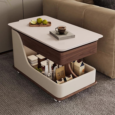 Mesa auxiliar curva rectangular de metal con tablero de fibra de densidad media de piedra sinterizada china tradicional de 2 niveles para sala de estar 
