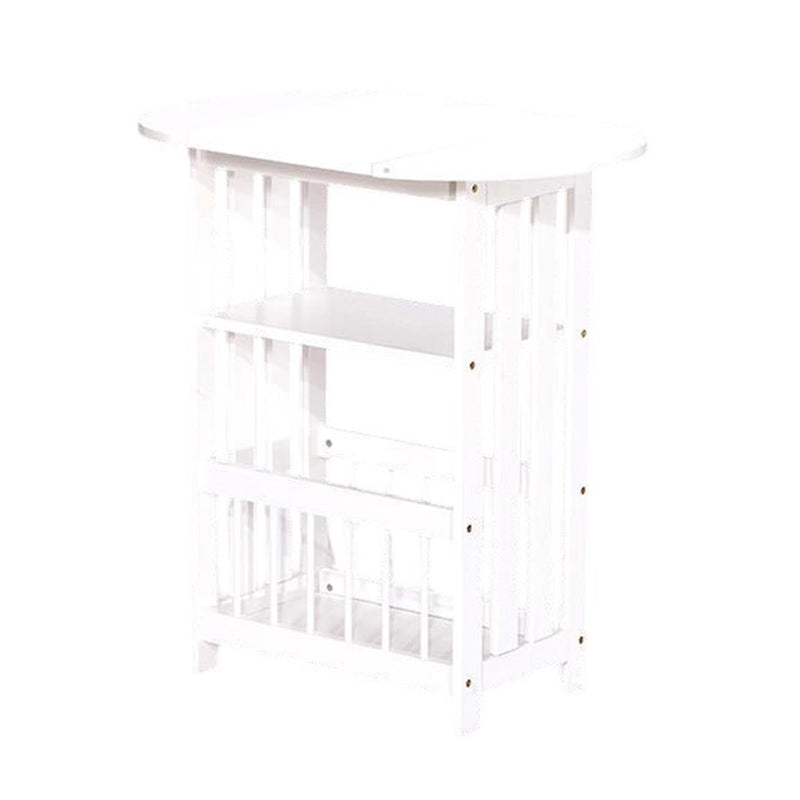 Contemporary Scandinavian Engineered Wood Metal Foldable Oval Rectangular Side Table 2-Tier For Living Room