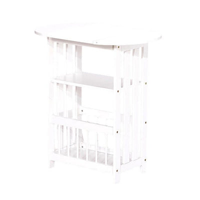 Mesa auxiliar contemporánea escandinava de madera y metal plegable ovalada rectangular de 2 niveles para sala de estar 
