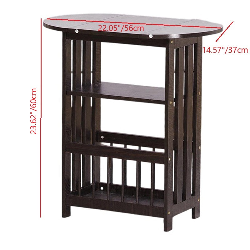 Mesa auxiliar contemporánea escandinava de madera y metal plegable ovalada rectangular de 2 niveles para sala de estar 