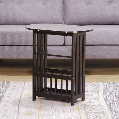 Mesa auxiliar contemporánea escandinava de madera y metal plegable ovalada rectangular de 2 niveles para sala de estar 