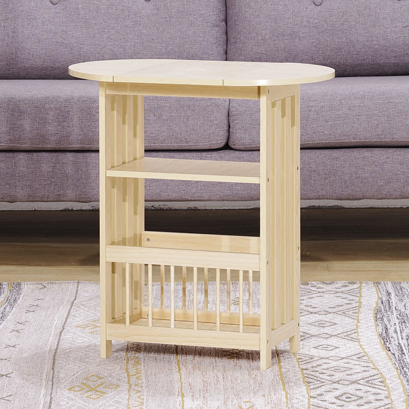 Mesa auxiliar contemporánea escandinava de madera y metal plegable ovalada rectangular de 2 niveles para sala de estar 