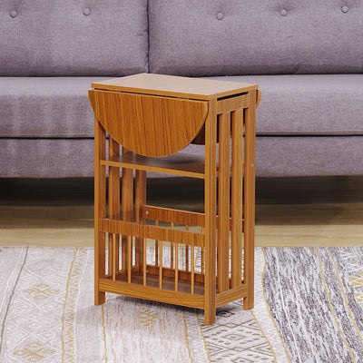 Mesa auxiliar contemporánea escandinava de madera y metal plegable ovalada rectangular de 2 niveles para sala de estar 
