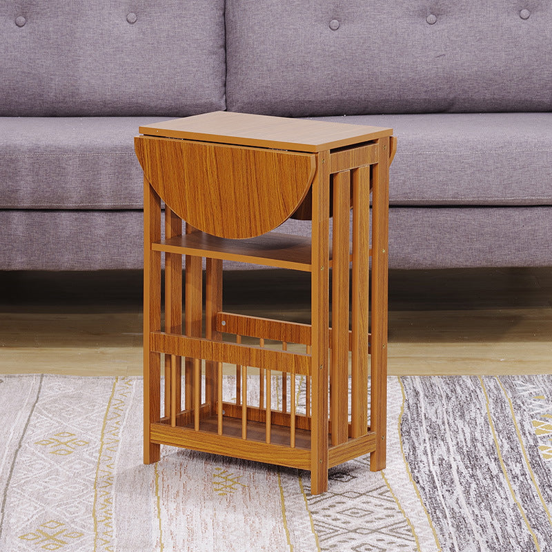 Mesa auxiliar contemporánea escandinava de madera y metal plegable ovalada rectangular de 2 niveles para sala de estar 