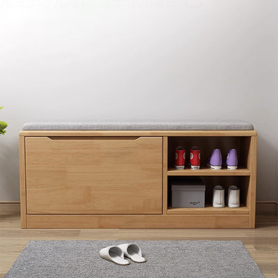 Zeitgenössisches skandinavisches Schuhregal aus massivem Holz mit Stoff und Eisen, rechteckig, 2-stufig, für das Wohnzimmer 