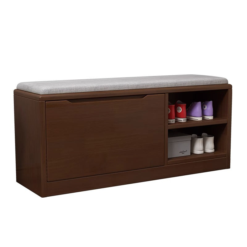Zeitgenössisches skandinavisches Schuhregal aus massivem Holz mit Stoff und Eisen, rechteckig, 2-stufig, für das Wohnzimmer 