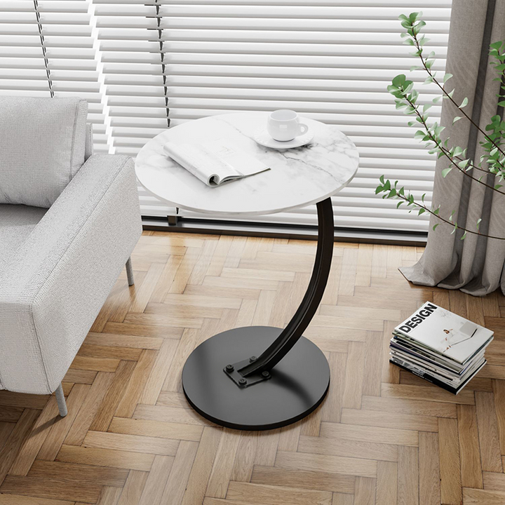 Mesa Auxiliar Redonda de Madera Ingenierizada Creativa Contemporánea con Acero al Carbono de 1 Nivel para Sala de Estar 