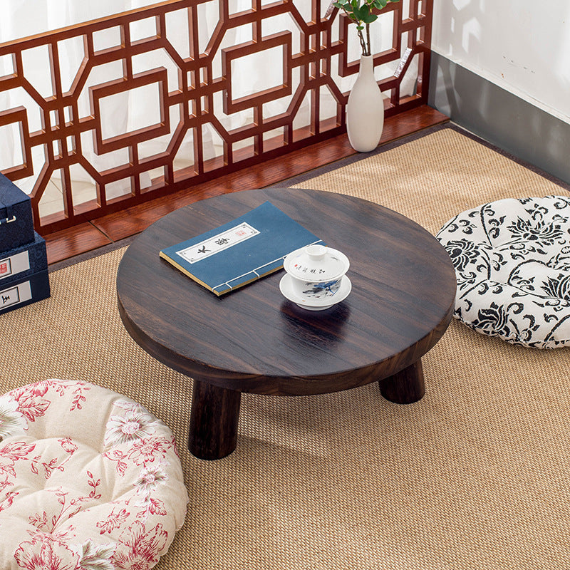 Traditioneller japanischer runder zylindrischer Beistelltisch aus Massivholz mit 1 Ebene für das Wohnzimmer 