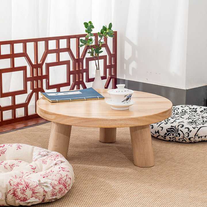 Traditional Japanese Solid Wood Round Cylindrical End Table 1-Tier For Living Room