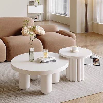 Modern Art Deco High-Density Fiberboard Round Column Coffee Table 1-Tier For Living Room