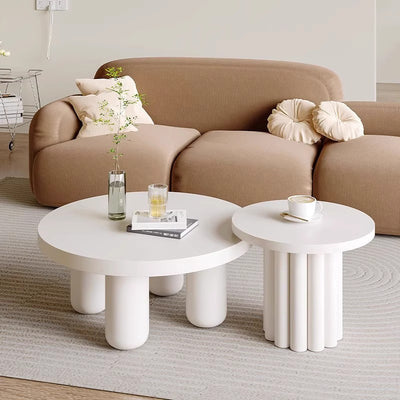 Modern Art Deco High-Density Fiberboard Round Column Coffee Table 1-Tier For Living Room