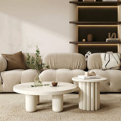 Modern Art Deco High-Density Fiberboard Round Column Coffee Table 1-Tier For Living Room