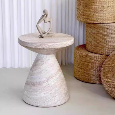 Contemporary Scandinavian Artificial Stone Hourglass Coffee Table 1-Tier Round For Living Room
