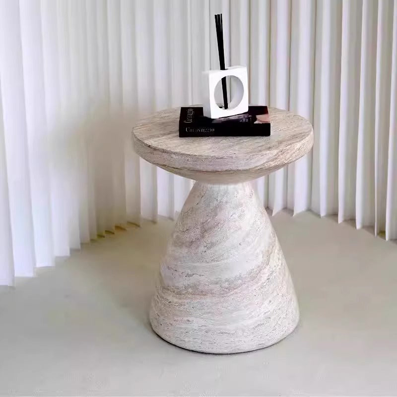 Table basse contemporaine en pierre artificielle scandinave sablier 1 niveau ronde pour salon 