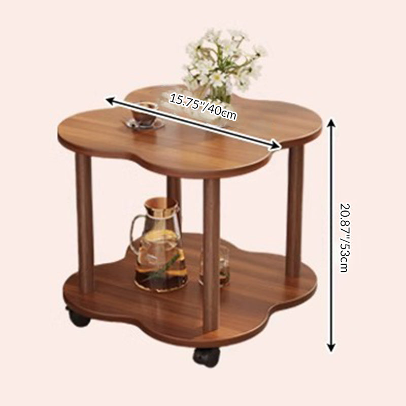 Mesa Auxiliar de 2 Niveles en Forma de Trébol de Madera Maciza de Fibra de Densidad Media de Estilo Vintage Tradicional para Sala de Estar 