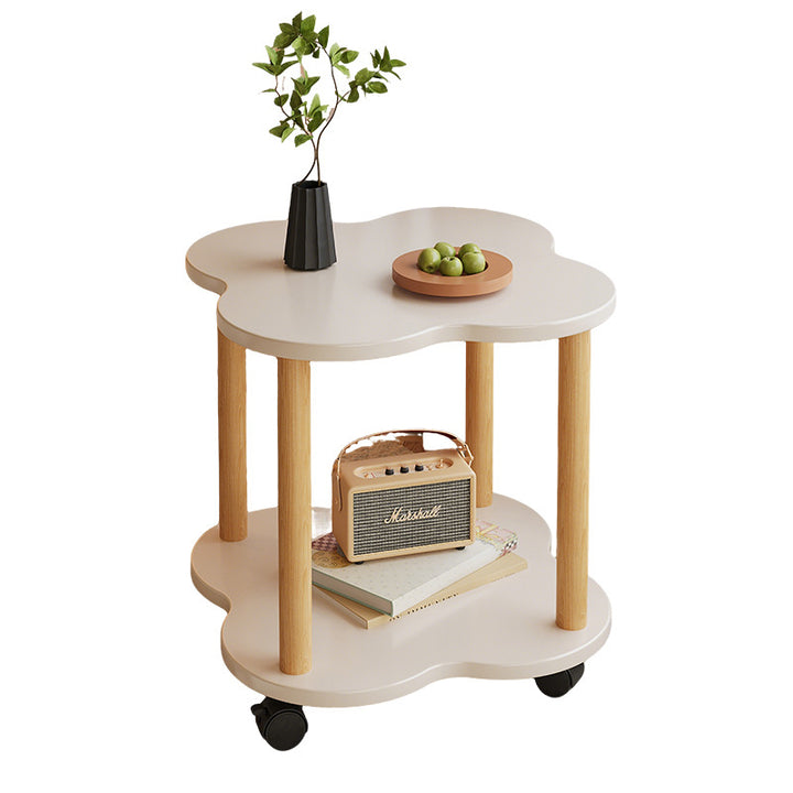 Mesa Auxiliar de 2 Niveles en Forma de Trébol de Madera Maciza de Fibra de Densidad Media de Estilo Vintage Tradicional para Sala de Estar 