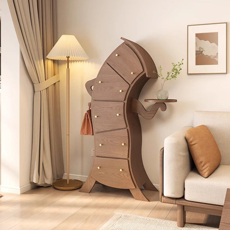 Mesa auxiliar contemporánea creativa de madera maciza con forma de robot con 5 cajones para sala de estar 
