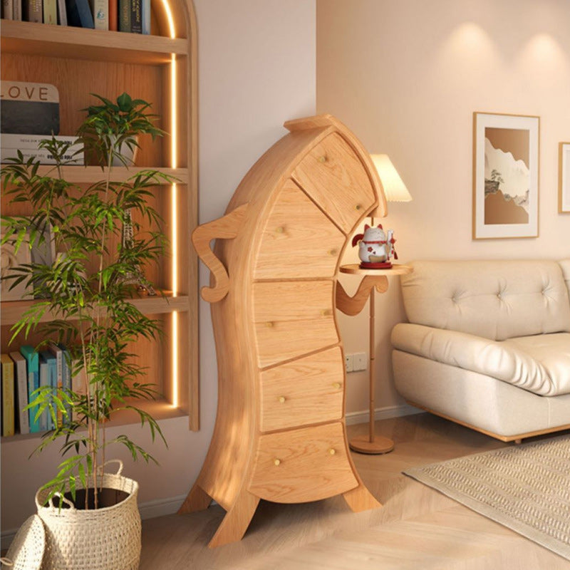 Mesa auxiliar contemporánea creativa de madera maciza con forma de robot con 5 cajones para sala de estar 
