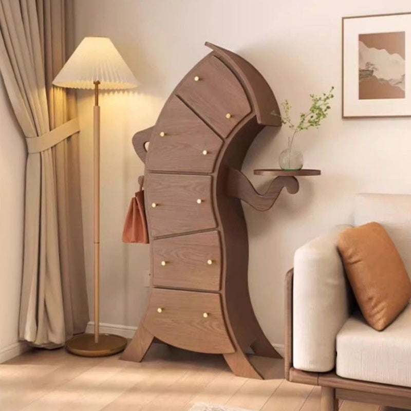 Mesa auxiliar contemporánea creativa de madera maciza con forma de robot con 5 cajones para sala de estar 