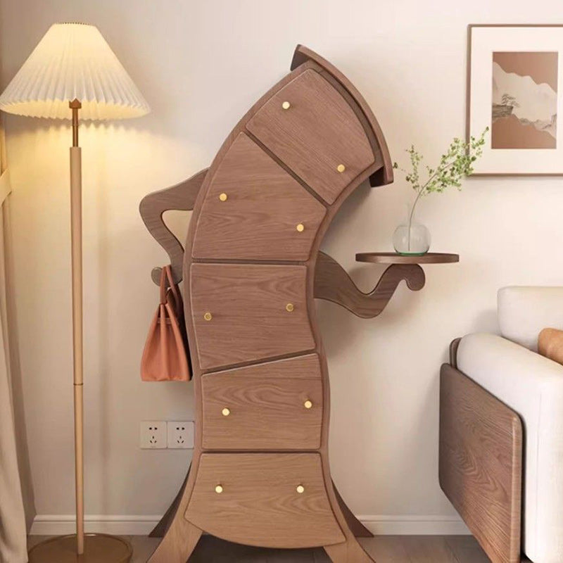 Mesa auxiliar contemporánea creativa de madera maciza con forma de robot con 5 cajones para sala de estar 