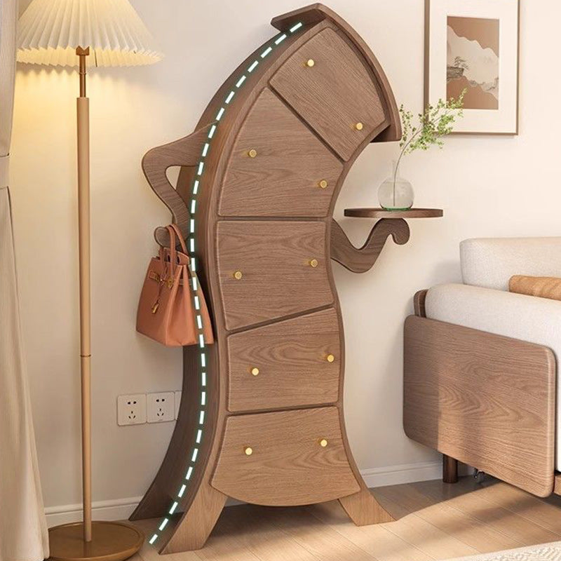 Mesa auxiliar contemporánea creativa de madera maciza con forma de robot con 5 cajones para sala de estar 