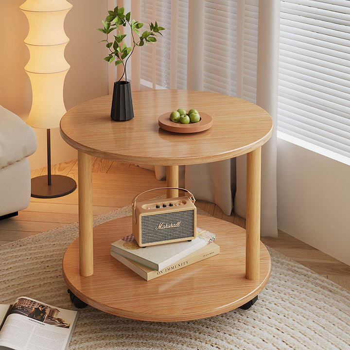 Modern Minimalist Medium-Density Fiberboard Solid Wood Round Cylindrical Side Table 2-Tier For Living Room
