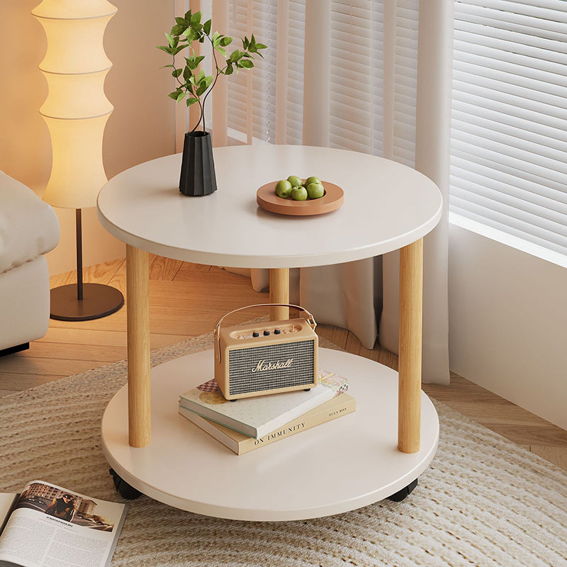 Modern Minimalist Medium-Density Fiberboard Solid Wood Round Cylindrical Side Table 2-Tier For Living Room