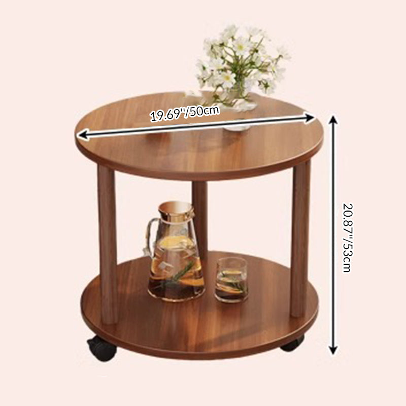 Modern Minimalist Medium-Density Fiberboard Solid Wood Round Cylindrical Side Table 2-Tier For Living Room