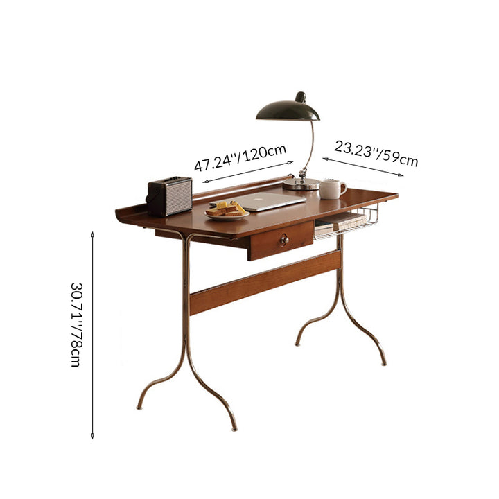 Escritorio rectangular en forma de Y de madera de cerezo de mediados de siglo tradicional con acero inoxidable de 1 nivel para dormitorio 