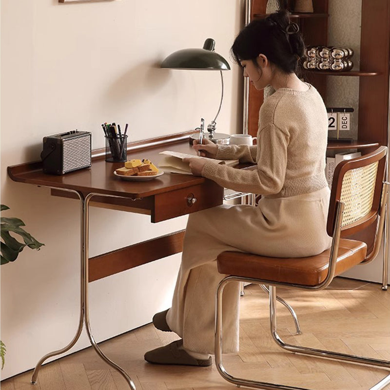 Traditioneller Mid-Century Kirschholz Edelstahl Y-förmiger rechteckiger Schreibtisch 1-stufig für das Schlafzimmer 