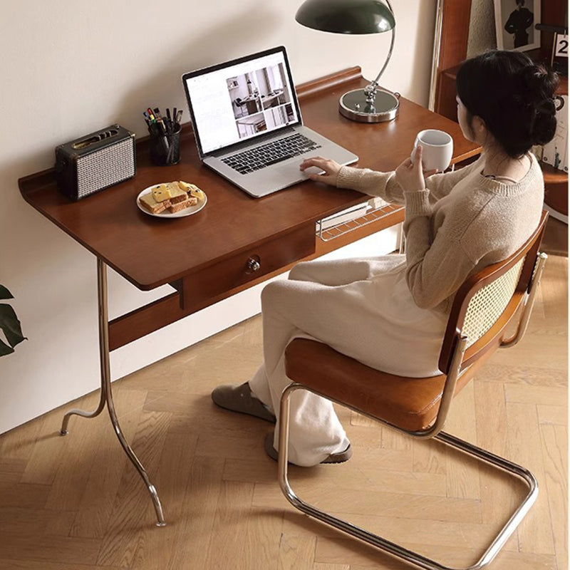 Traditioneller Mid-Century Kirschholz Edelstahl Y-förmiger rechteckiger Schreibtisch 1-stufig für das Schlafzimmer 