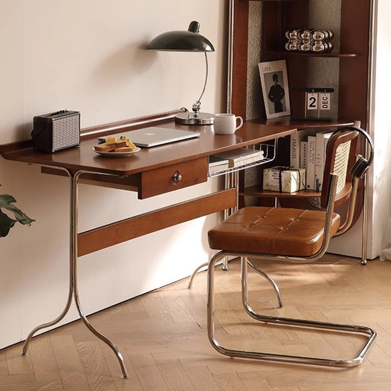 Traditioneller Mid-Century Kirschholz Edelstahl Y-förmiger rechteckiger Schreibtisch 1-stufig für das Schlafzimmer 