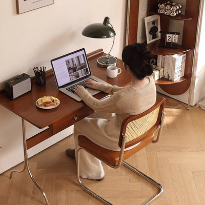 Traditioneller Mid-Century Kirschholz Edelstahl Y-förmiger rechteckiger Schreibtisch 1-stufig für das Schlafzimmer 