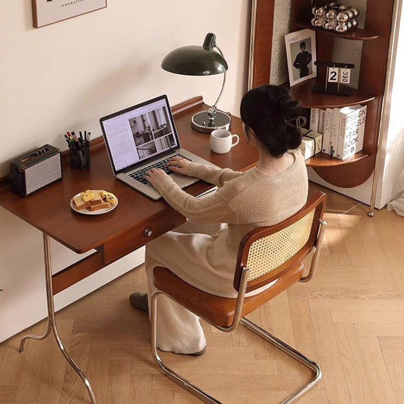 Traditioneller Mid-Century Kirschholz Edelstahl Y-förmiger rechteckiger Schreibtisch 1-stufig für das Schlafzimmer 