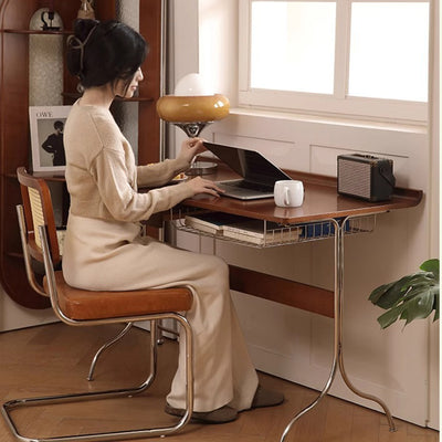 Traditioneller Mid-Century Kirschholz Edelstahl Y-förmiger rechteckiger Schreibtisch 1-stufig für das Schlafzimmer 
