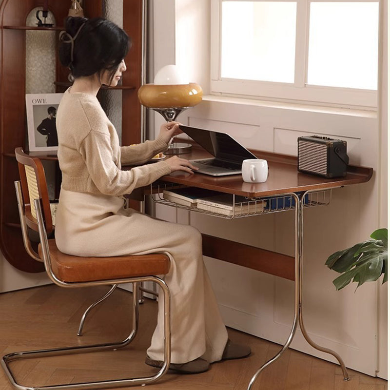 Traditioneller Mid-Century Kirschholz Edelstahl Y-förmiger rechteckiger Schreibtisch 1-stufig für das Schlafzimmer 